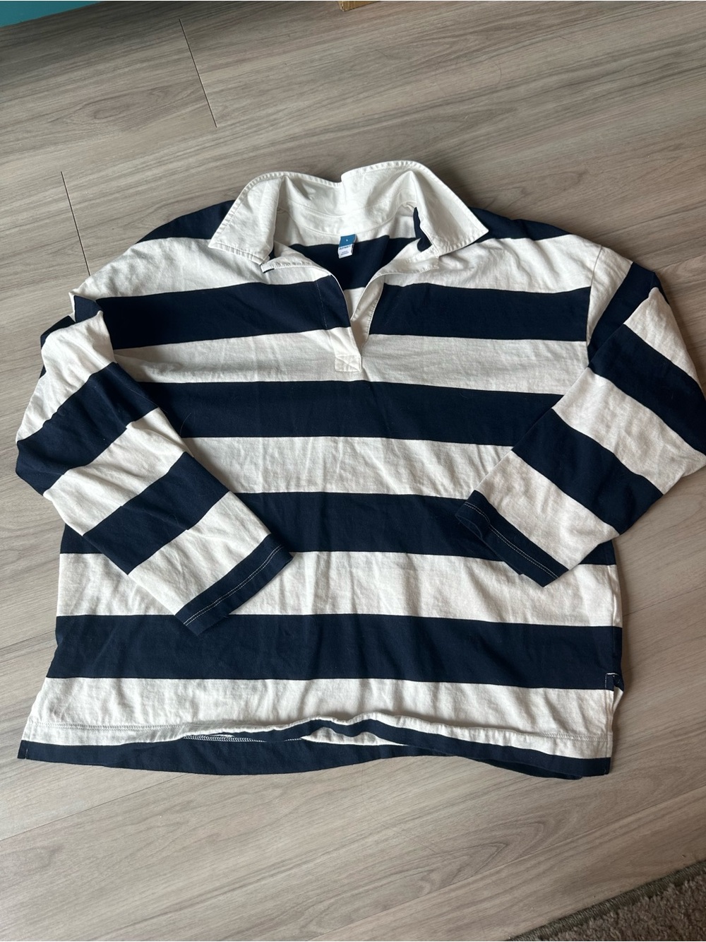 Old Navy Rugby Polo Stripe Long Sleeve Shirt Womens Large 100% Cotton